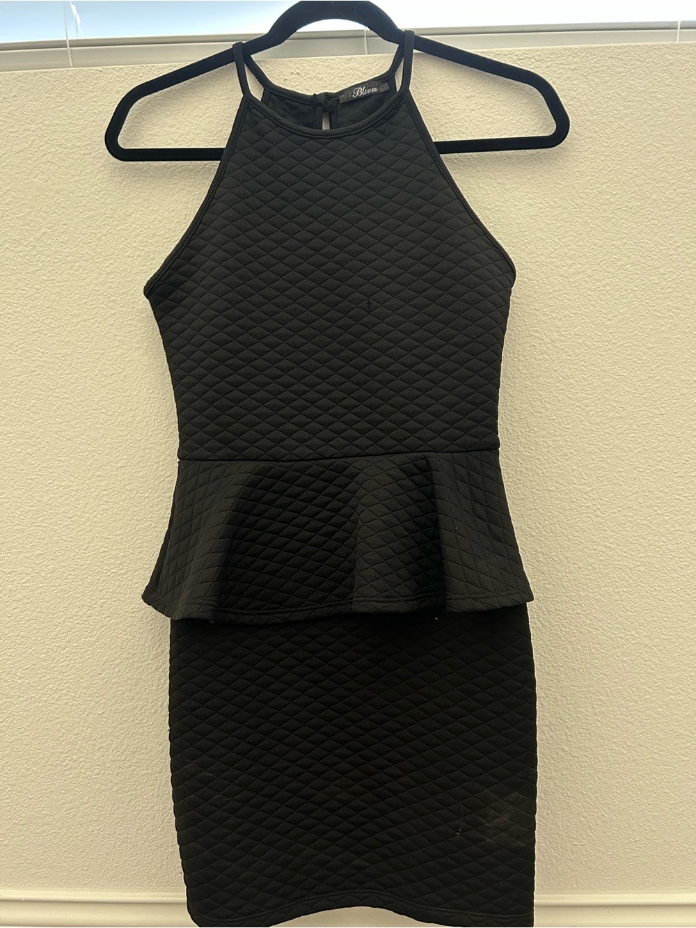 bloom Black Quilted Peplum Mini Dress
